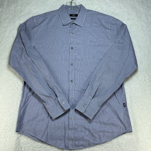 Hugo Boss Shirt Mens Sz L Blue Slim Fit Long Sleeve Button Up - Picture 1 of 7